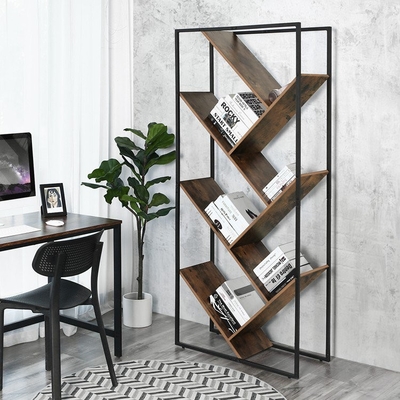Asymmetrisch Diagonaal Metaal en Houten Boekenplanken Moderne Boom Gevormde Boekenkast