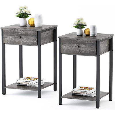 Aangepaste de Boerderijstijl Nightstands Gray Wood van het Metaalkader