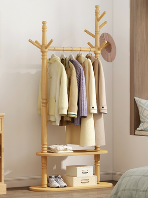 2 van de de Hangertribune van de rij Op zwaar werk berekend Modern Kleding van het de Pijnboomhout Freestanding de Klerenrek