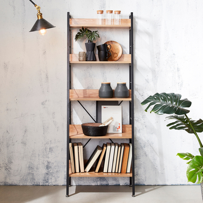 Modern Metaal en Houten Boekenplankenvertoning 5 van de Meubilairladder Rijen