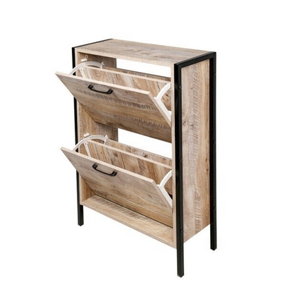 Industrieel het Kabinetsentryway van de Metaal houten Smal Schoen Schoenrek voor Huis 2 Rijen
