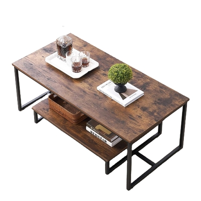 Rustieke Hout en Metaalkoffietafel Rechthoekige het Nestelen Zijlijsten