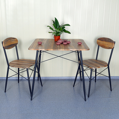 Bruine 2 Seater Metaaleettafel en Stoel Vastgestelde MDF Houten Bovenkant