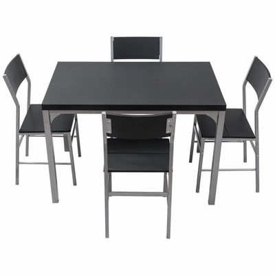 Plaatste de huis Houten Zwarte Eettafel 4 Seater-Stoelen met Metaalkader