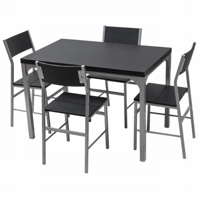 Plaatste de huis Houten Zwarte Eettafel 4 Seater-Stoelen met Metaalkader