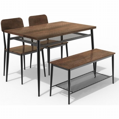 Midden van de eeuw Rechthoekige Rustieke die Eettafel en Bank met 4 stoelen wordt geplaatst