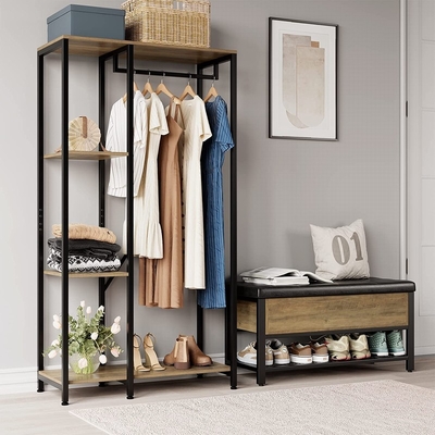 Van de opslagrekken van rustiek Metaal de Houten kleren Garderobe Hall Tree For Bedroom Apartment
